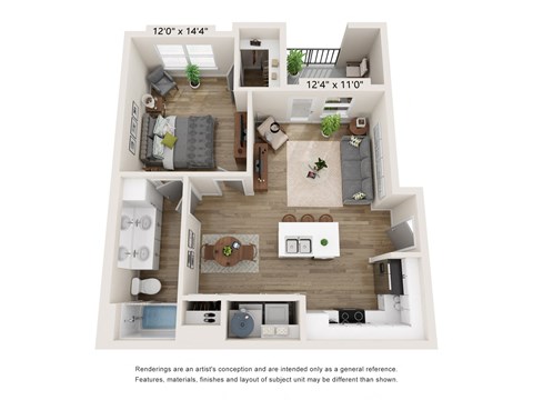 Floor plan for 1 bed, 1 bath, 711 sqft